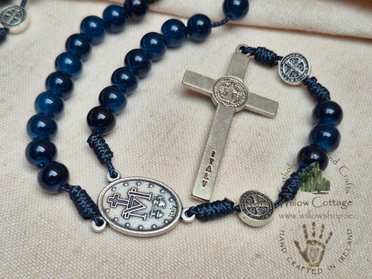 Marian Navy Glass Rosary