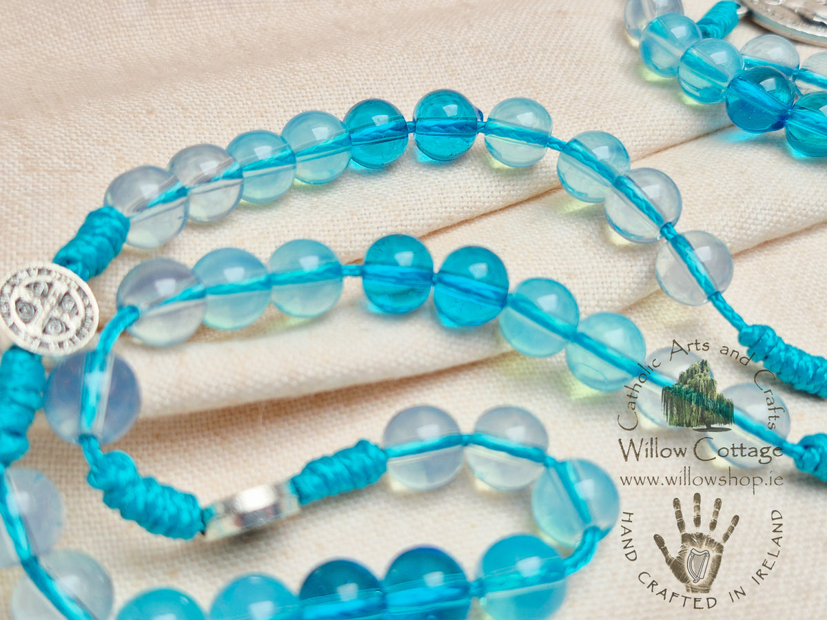 Blue Morning Dew Glass Rosary