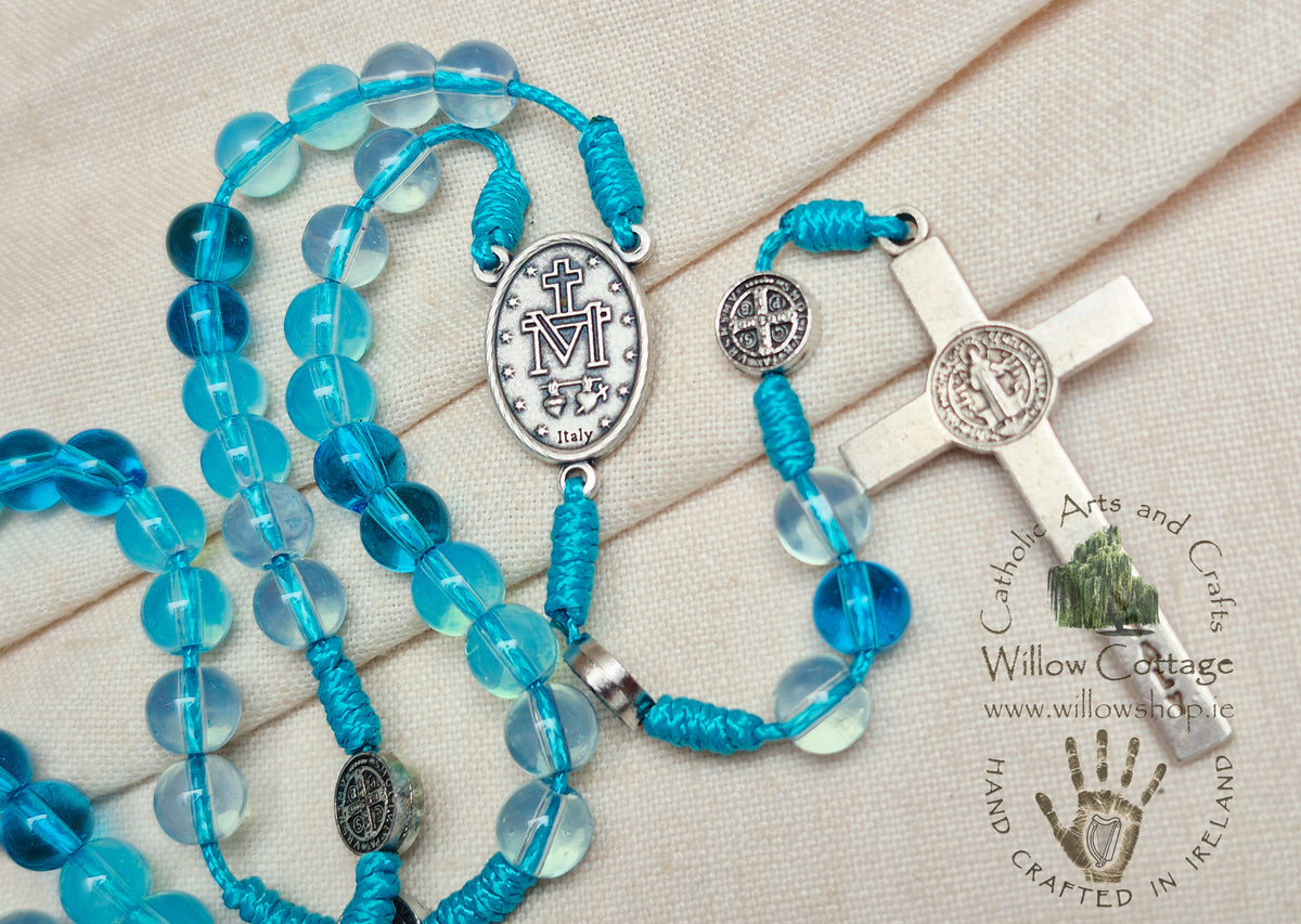 Blue Morning Dew Glass Rosary