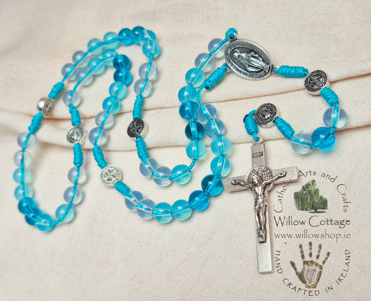Blue Morning Dew Glass Rosary