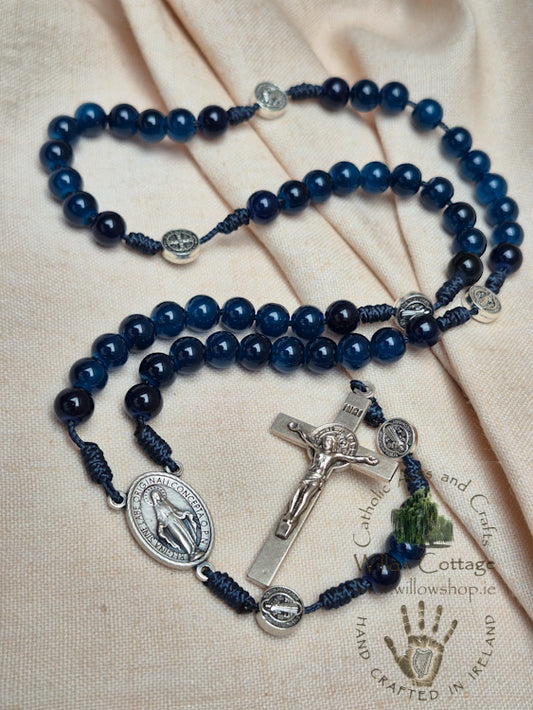 Marian Navy Glass Rosary