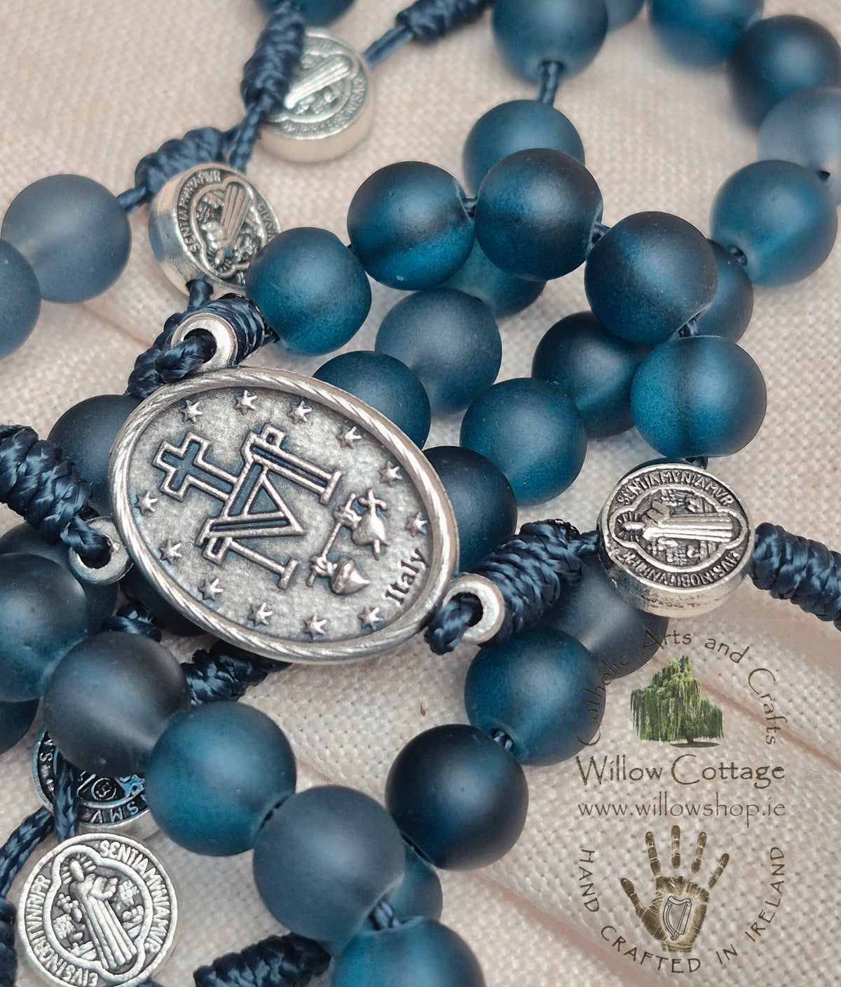 Frosted Sapphire style Glass Rosary