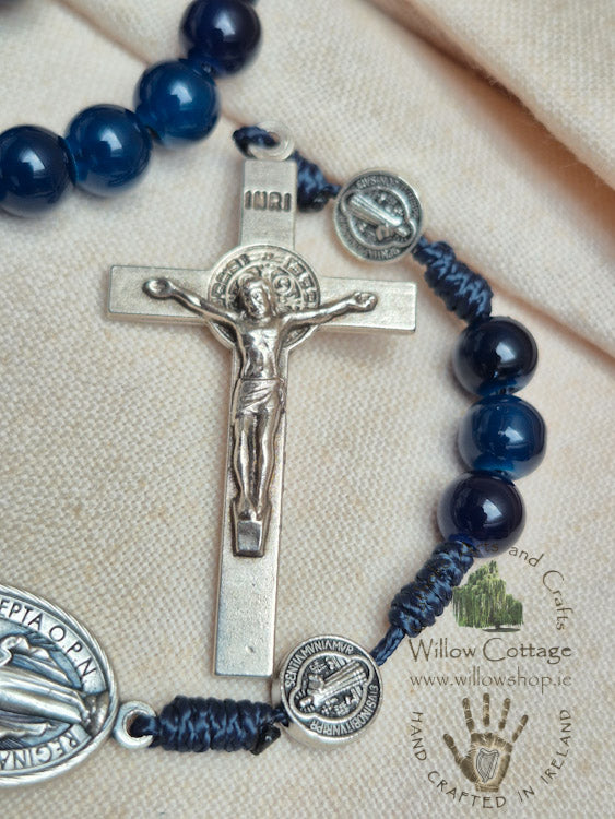 Marian Navy Glass Rosary