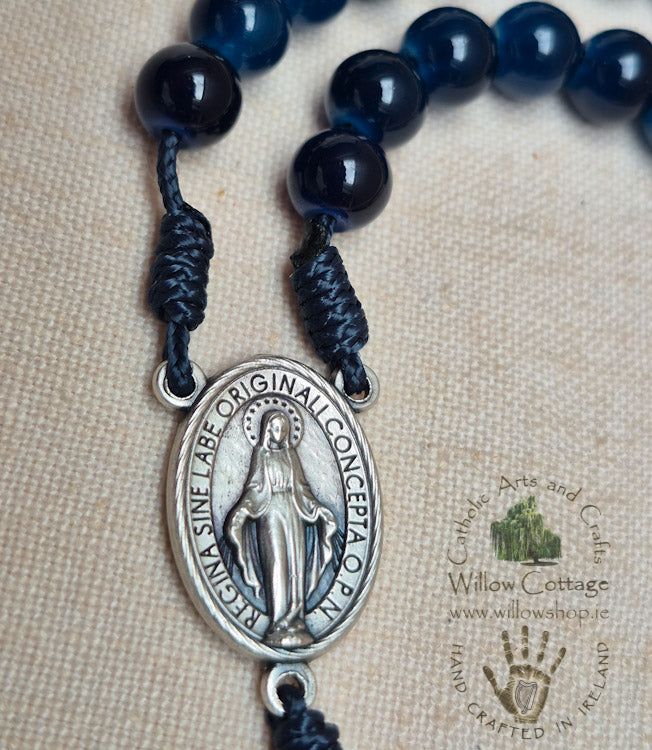 Marian Navy Glass Rosary
