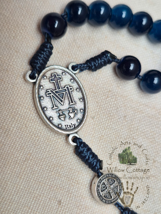 Marian Navy Glass Rosary
