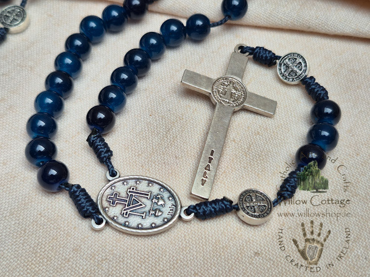 Marian Navy Glass Rosary