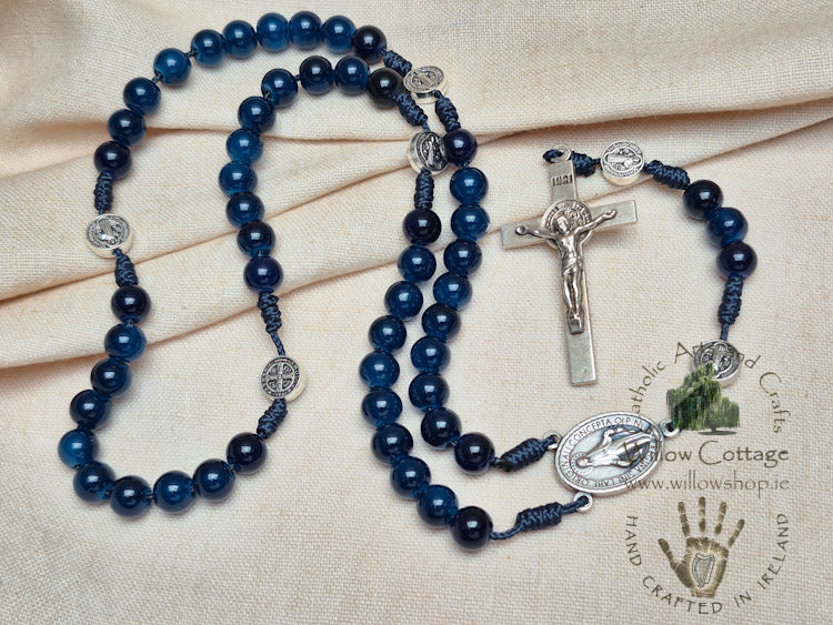 Marian Navy Glass Rosary